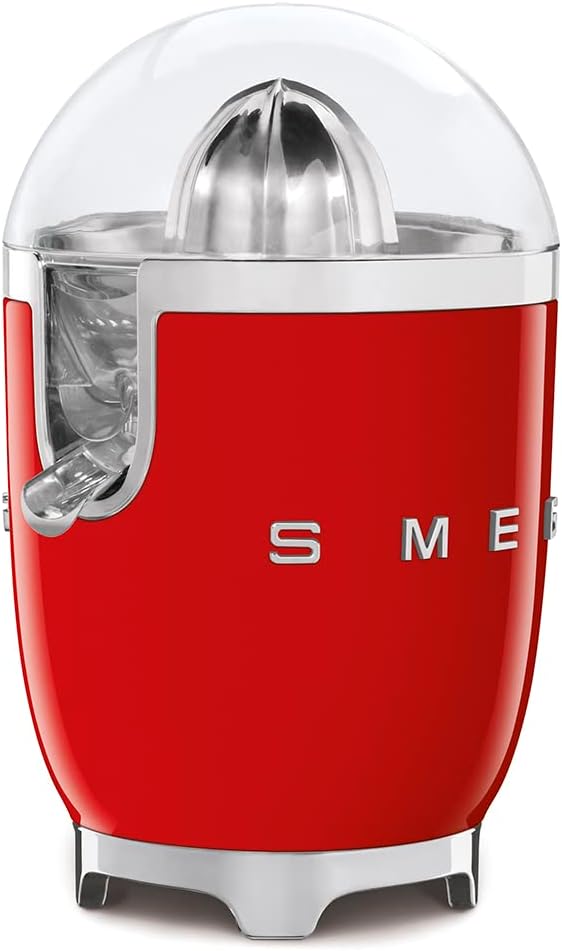 Smeg, Elektrische Zitruspresse CJF01RDEU, manuelle Druckpresse, tropfsicherer Auslauf und Universalk