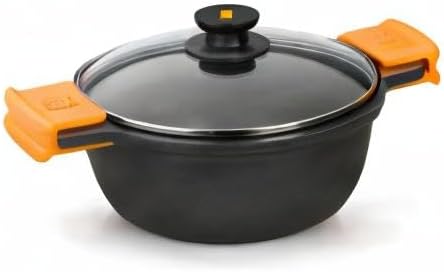 BRA Efficient - Hoher Topf mit Glasdeckel und Silikongriffen, 32 cm. geeignet für alle Küchentypen i
