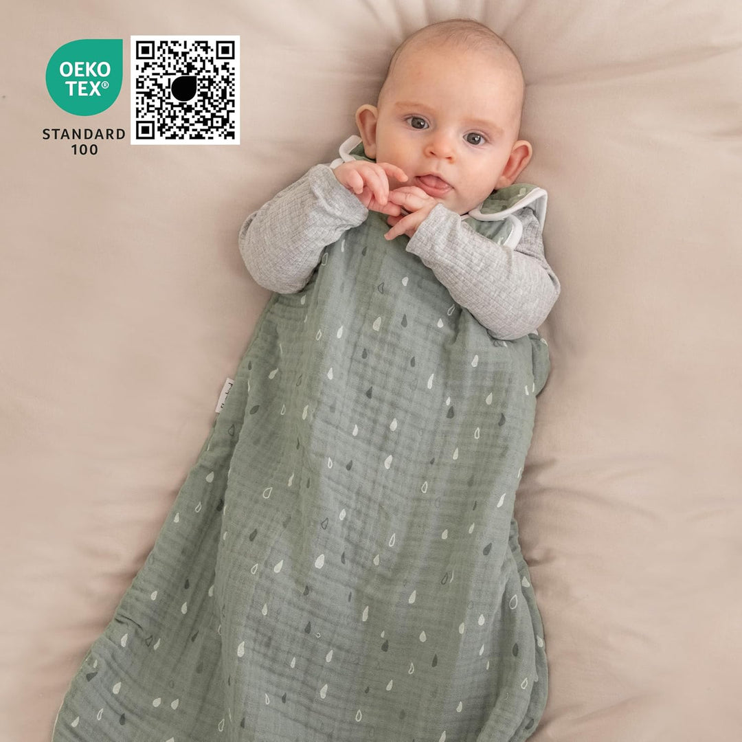 Ehrenkind® Baby Sommerschlafsack Rund | Musselin | Sommer Schlafsack Gr. 74/80 Jade Tropfen | Schlaf