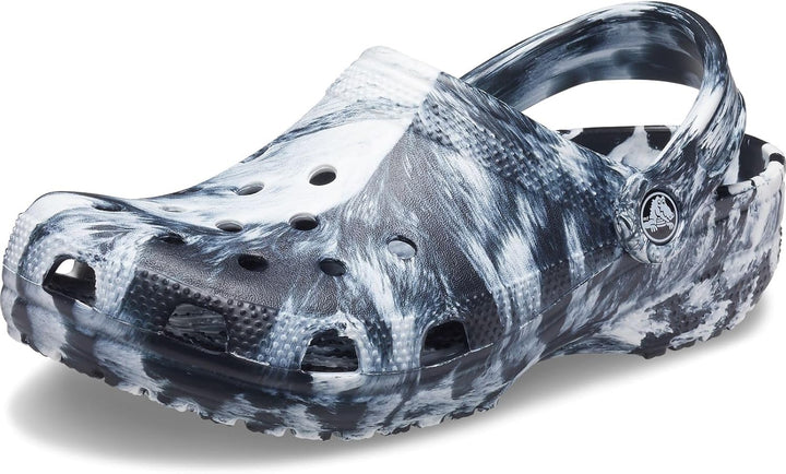 Crocs Unisex Classic Marbled Clogs 36/37 EU White Black, 36/37 EU White Black