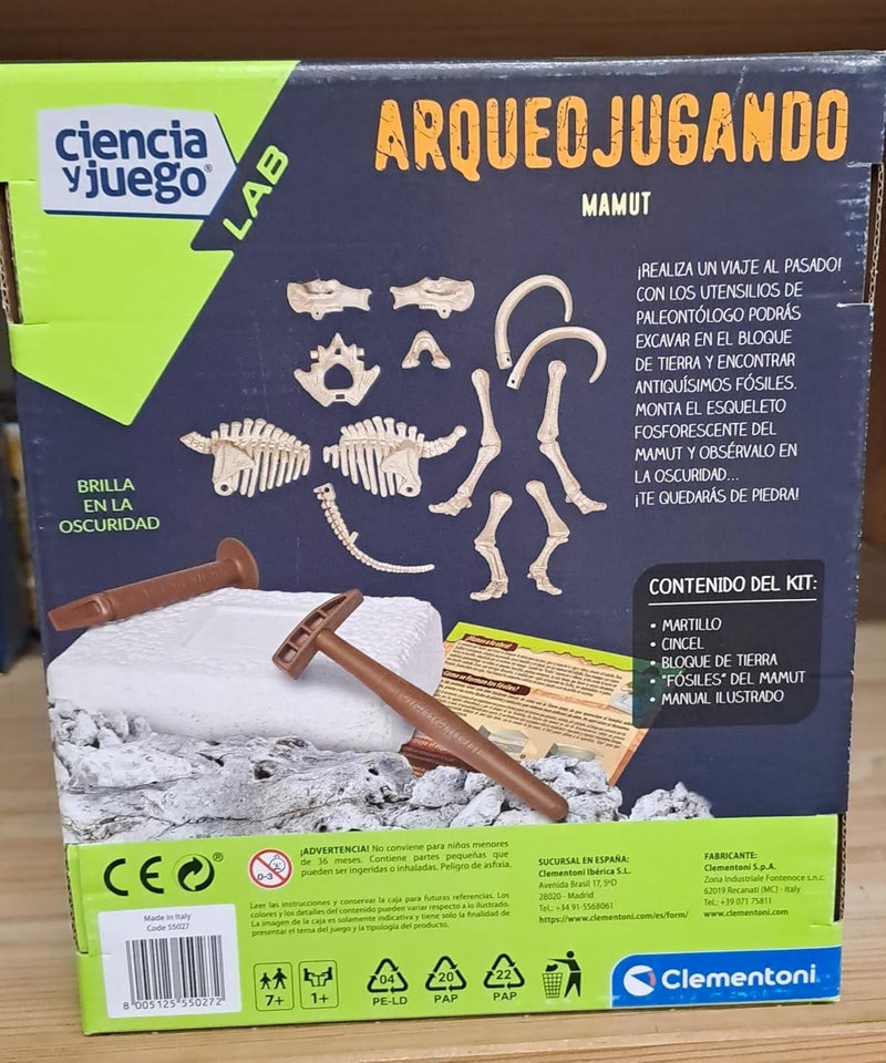 Clementoni - Arqueojugando Mamut, Fluoreszierendes Lernspiel 550272, 23.9 x 19.6 x 0.8 Mammut, Mammu