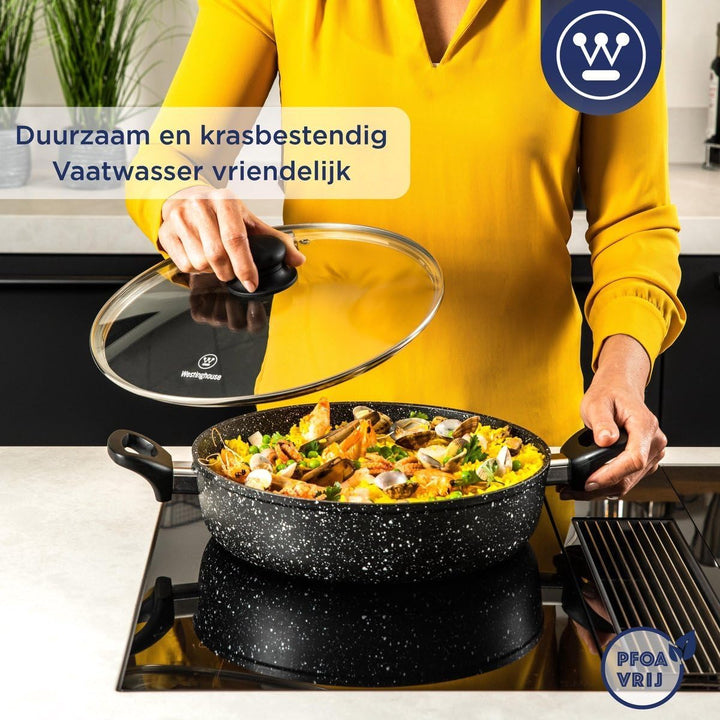 Westinghouse Pfannenset Induktion - Kasserolle 24cm & 28cm + Kasserolle 32cm - Schwarzer Marmor