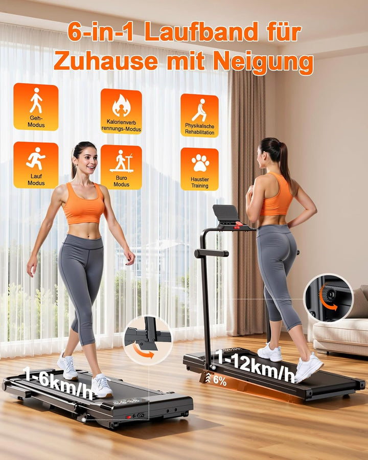 Walking Pad mit Steigung 6% Lacuffy, Laufband für Zuhause 6km/h & 12km/h mit Fernbedienung und App,