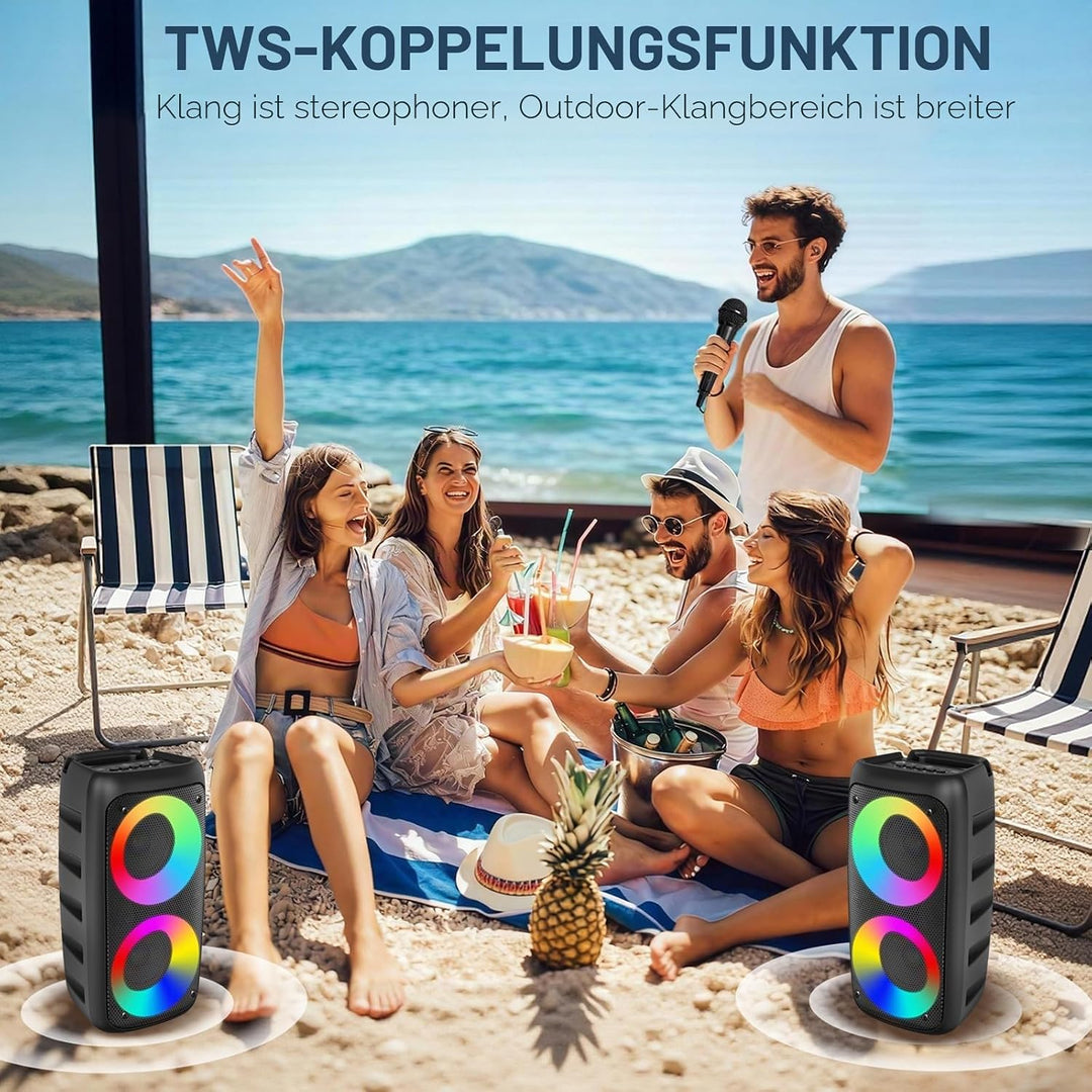 Karaoke Machine for Adults Kids,Colorful LED Lights, Portable Bluetooth Speaker with 1 Wired Mic Sup