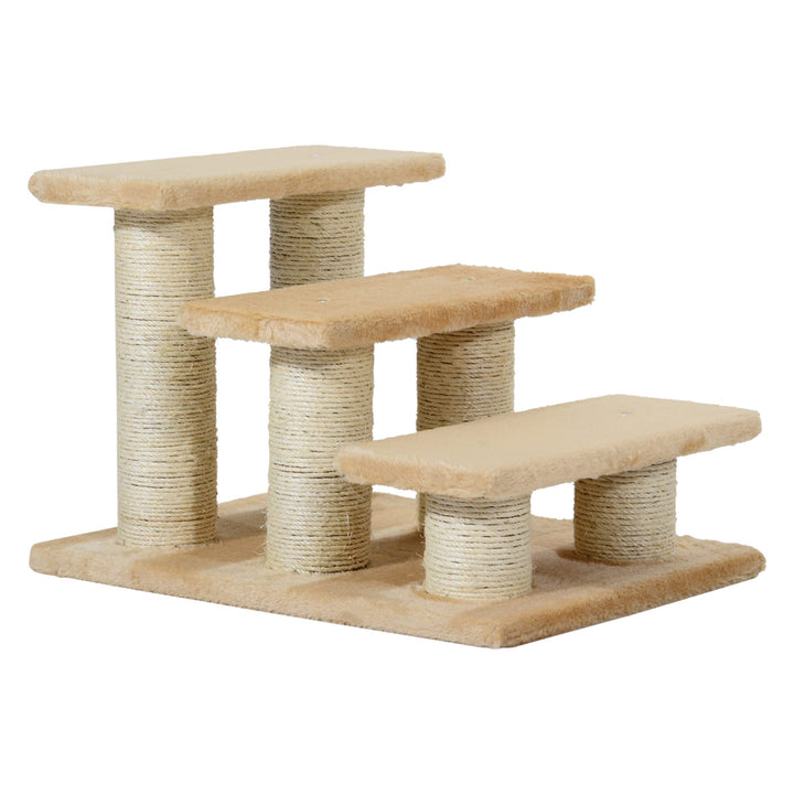 PawHut Tiertreppe Katzentreppe Hundetreppe 3 Stufen Treppe für Katze und Hunde Plüsch Creme 45 x 35