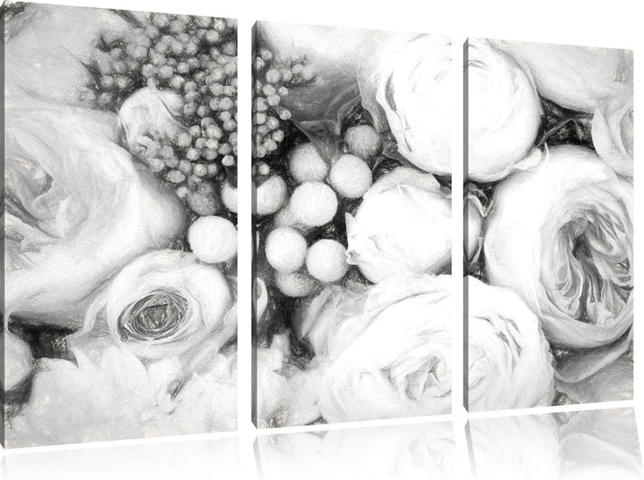 Pixxprint Rosa Rosen / 3-Teilig/Gesamtmass 120cm Leinwandbild bespannt auf Holzrahmen/Wandbild Kunst