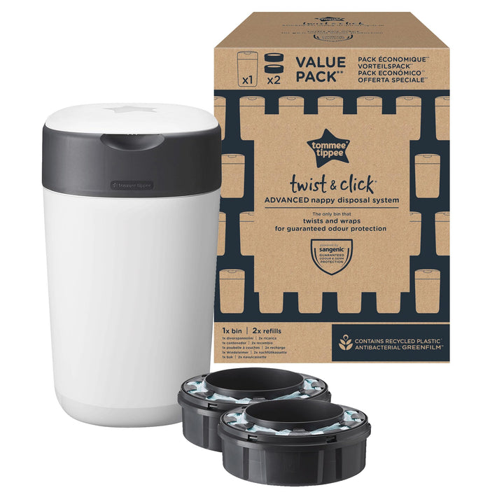 Tommee Tippee Twist and Click Advanced Windeleimer, Exklusives Angebot mit 2 Nachfüllkassetten, gara