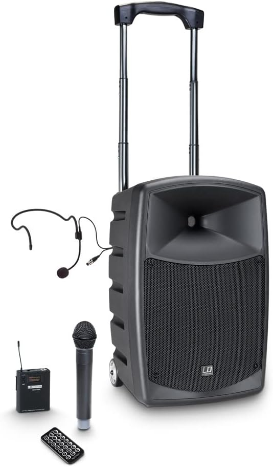 LD Systems Akkubetriebener Bluetooth-Lautsprecher mit Mixer, Funkmikrofon, Bodypack und Headset 655