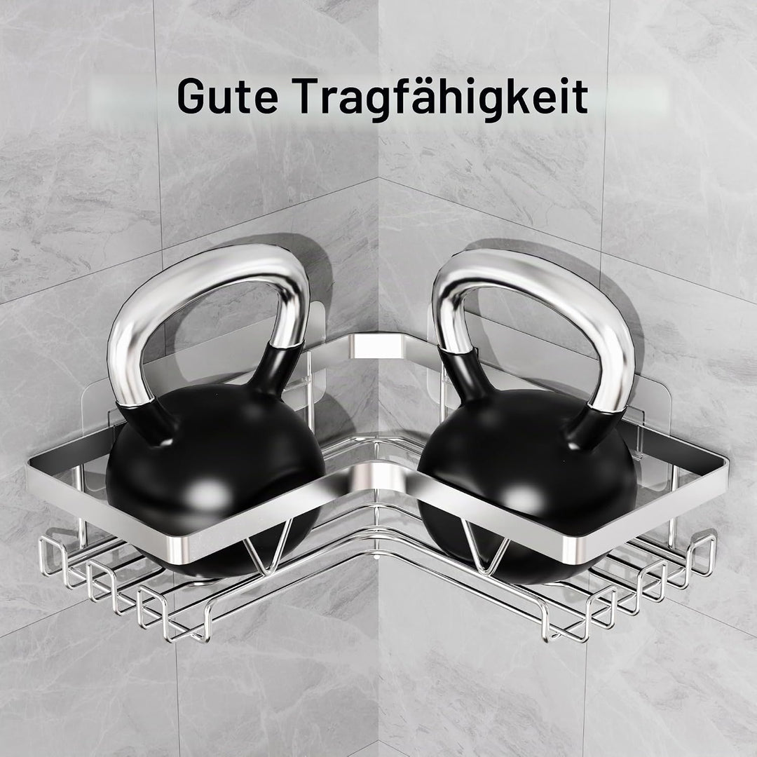 ZUNTO Eck-Duschregal – 2 Stück Duschregal ohne Bohren, Shampoo-Halter für Dusche aus Edelstahl, Kleb
