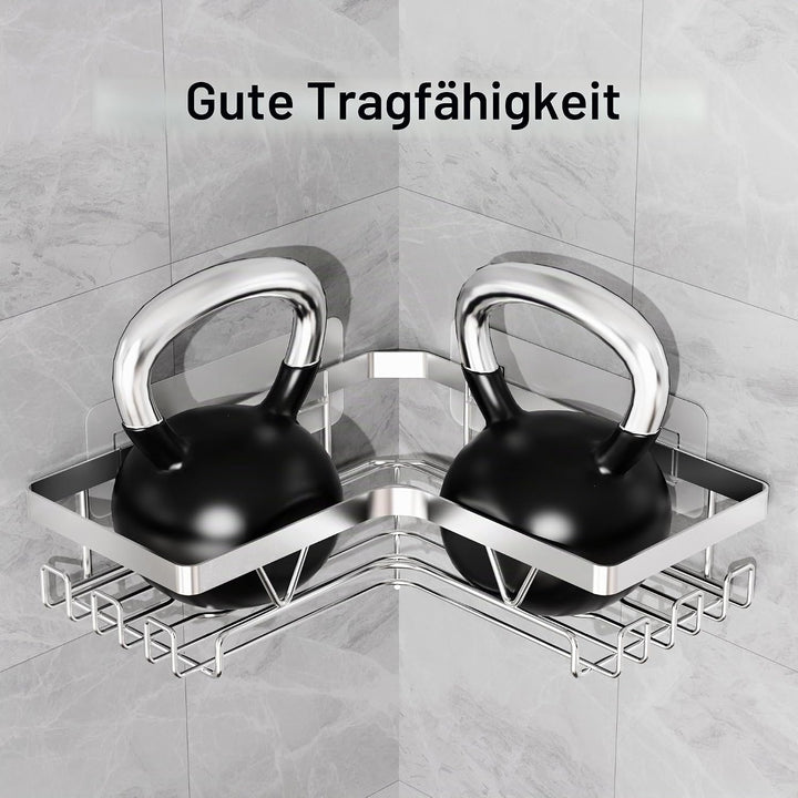 ZUNTO Eck-Duschregal – 2 Stück Duschregal ohne Bohren, Shampoo-Halter für Dusche aus Edelstahl, Kleb