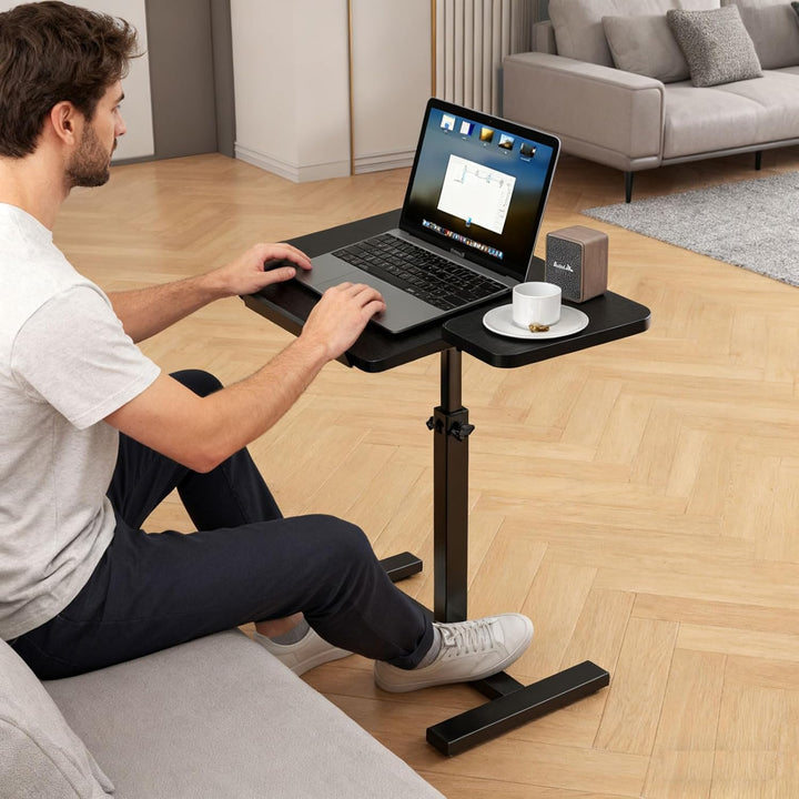 Beistelltisch Klein Laptoptisch Couchtisch Holz: Kaffeetisch C Form Höhenverstellbar Sofatisch Rolle