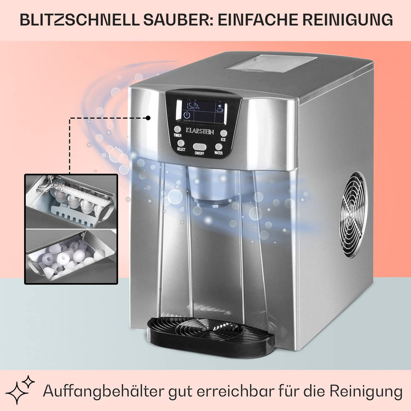 Klarstein Eiswürfelmaschine Klein, 2 L Eiswürfelbereiter & Wasserspender, für 12 kg Grosse und Eiswü