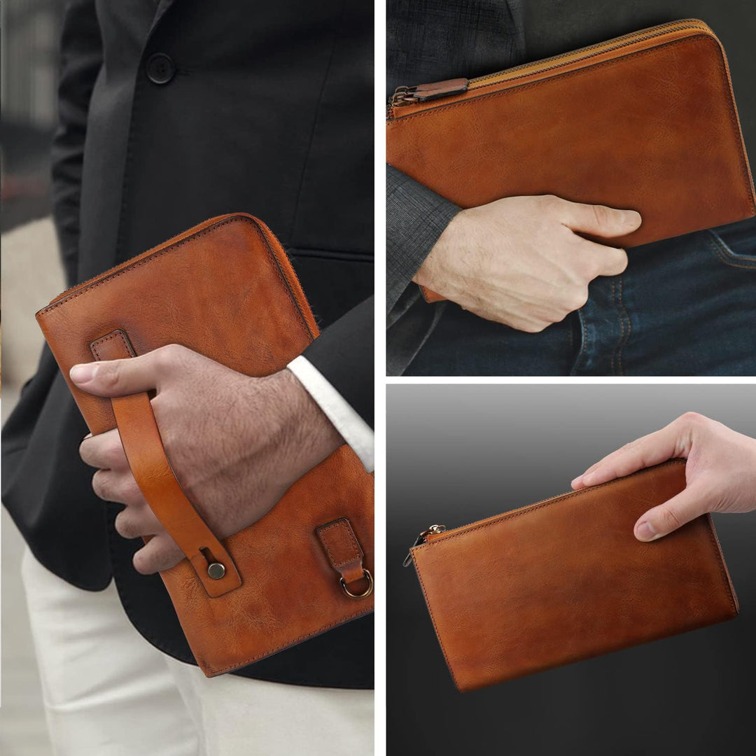 Herren Geldbörse Leder Wristlet Unterarmtasche Vintage Wristlet Business Handtasche Coin Money Pouch