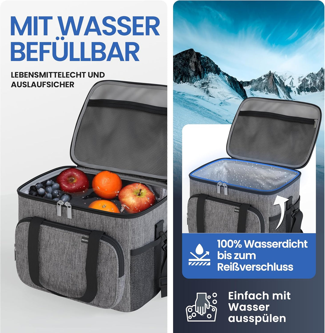 HELDENWERK Kühltasche für Essen &amp; Getränke - Isolierte Thermotasche auslaufsicher &amp; wasserdicht - Fr