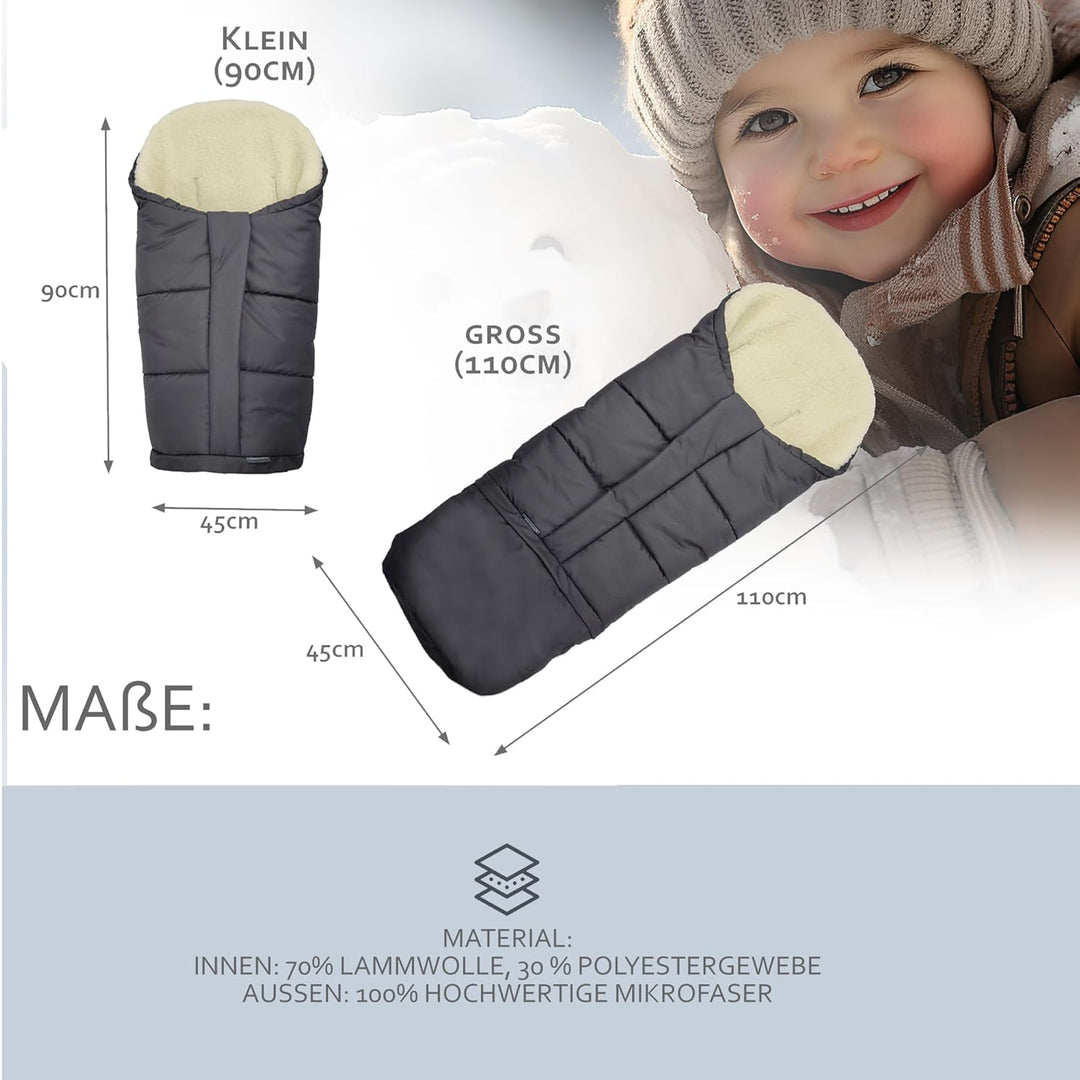 BAMBINIWELT Winterfusssack Fusssack für Kinderwagen, Buggy oder Schlitten, in Mumienform, aus Wolle,