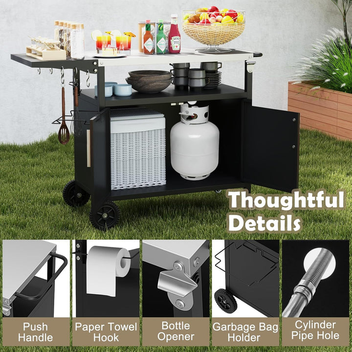 KOMFOTTEU Grillwagen mit Arbeitsplatte aus Edelstahl, Servierwagen mit klappbarer Tischplatte, Grill