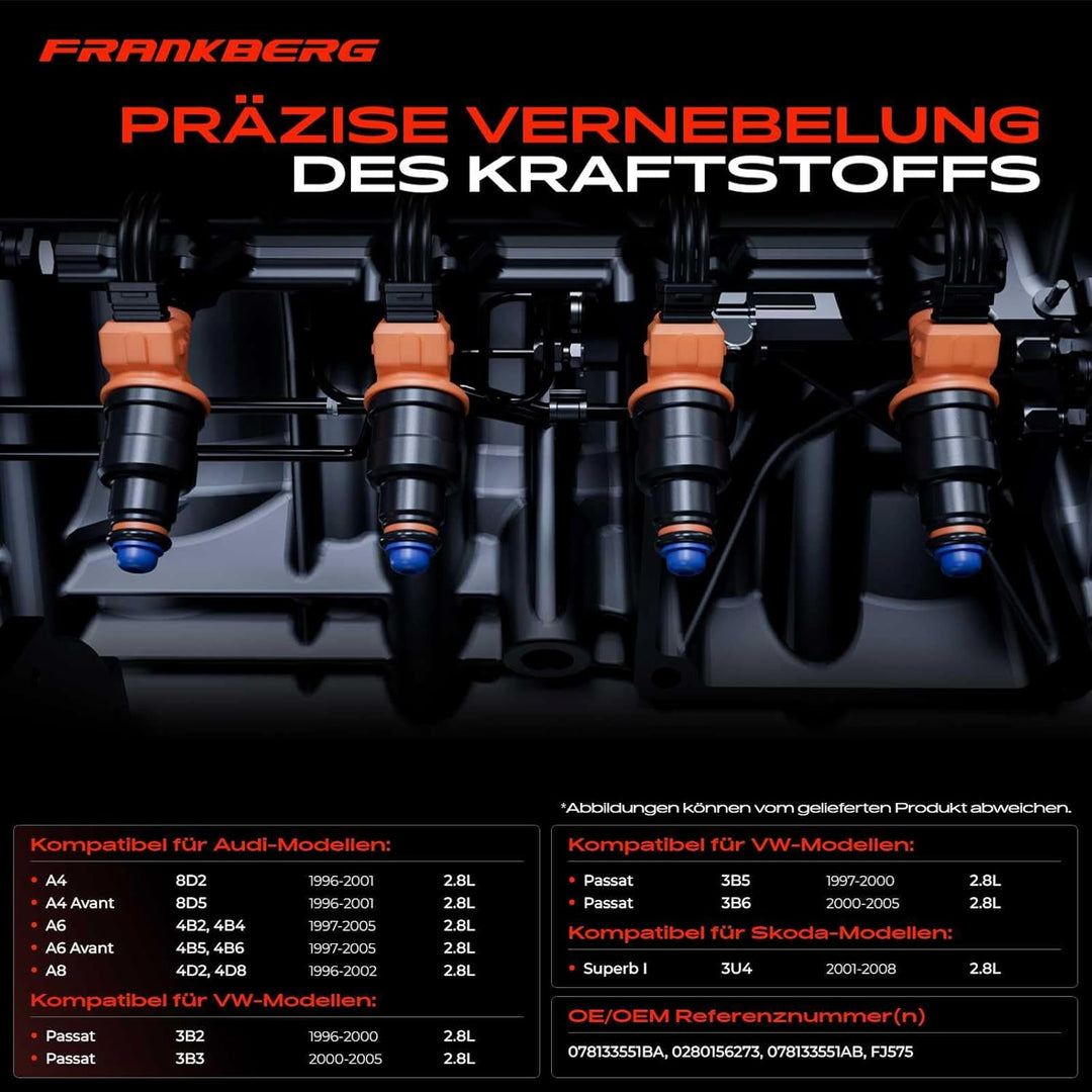 Frankberg 6x Einspritzventil Injektor Kompatibel mit A4 8D2 B5 1996-2001 A4 Avant 8D5 B5 1996-2001 A