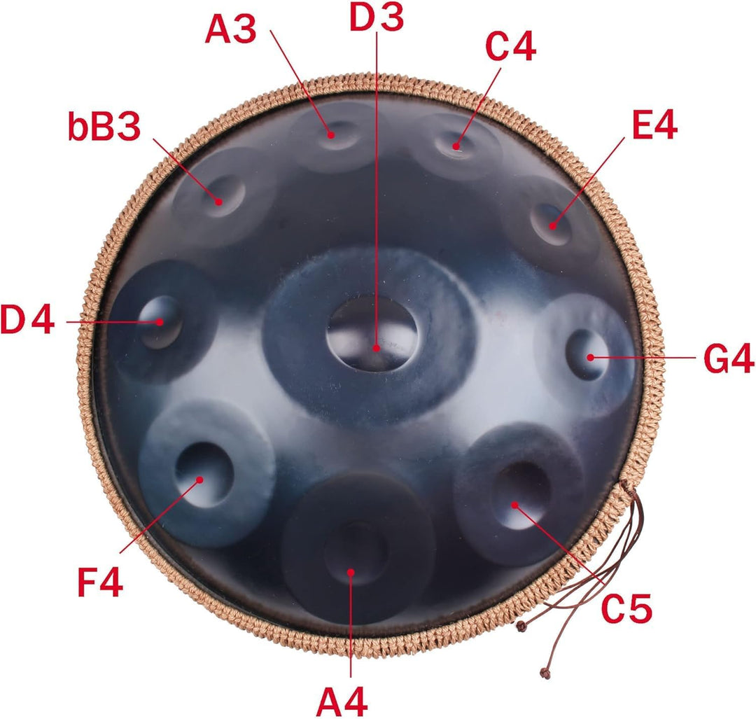 LOMUTY Handpan 432 HZ Anfänger, Stahltrommel 10 Töne 22 Zoll, Hand Pan in D-Moll, Hand Drum mit Drum