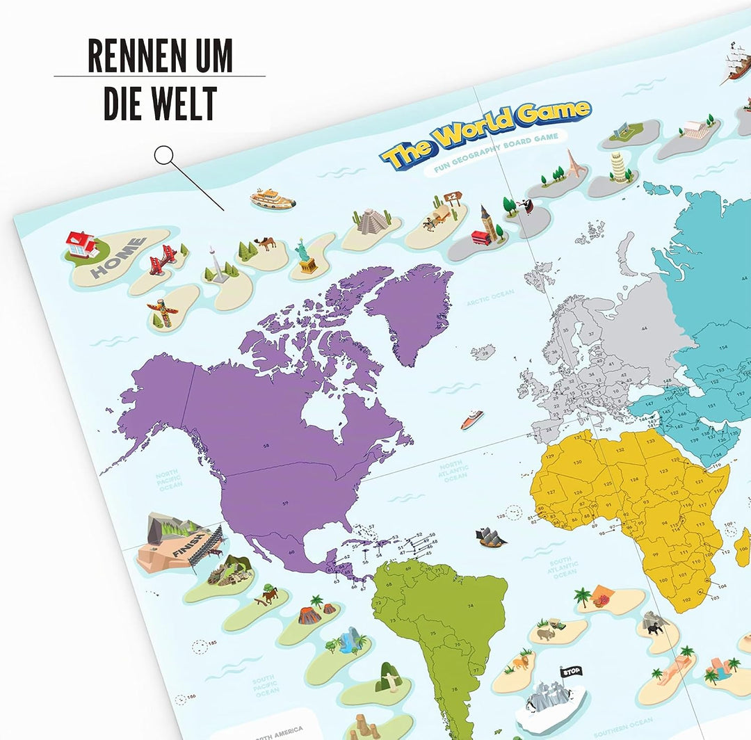The World Game - Auf Englisch - Lustiges Geographie Brettspiel - Welt Lernspiel für Kinder & Erwachs