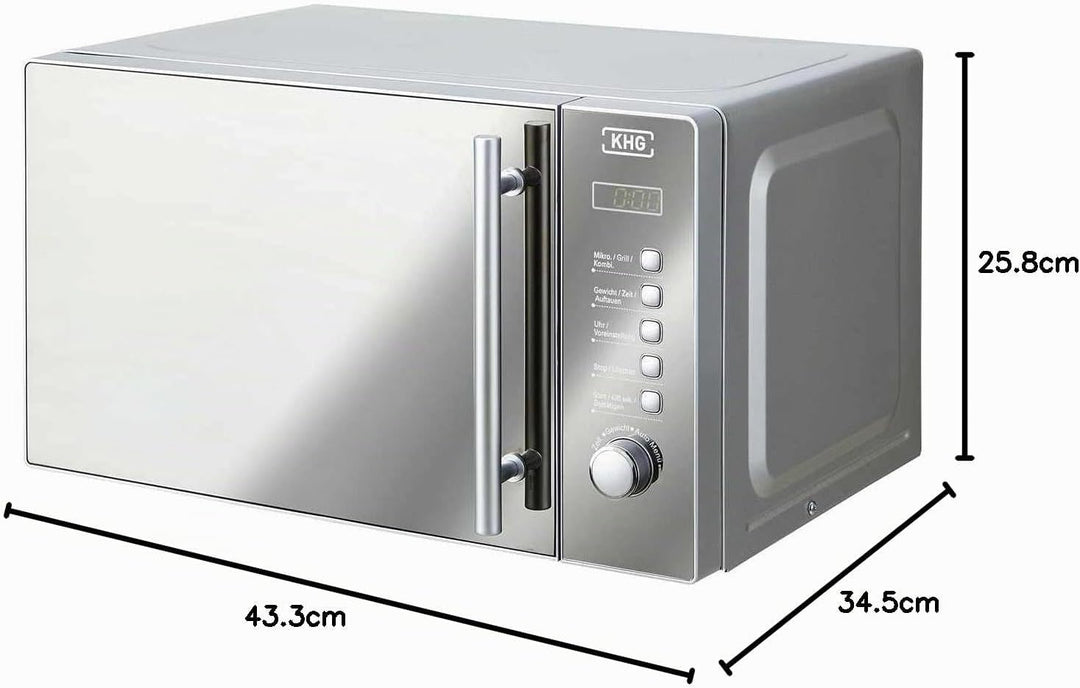 KHG Mikrowelle MW-20GSD mit Grill 20l aus Edelstahl, schimmert je nach Lichtreflex schwarz oder silb