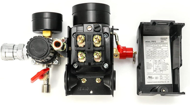 QWORK® Luftkompressor-Druckschalter-Steuerventil Regler mit 90-120PSI Messgeräten American Pattern,