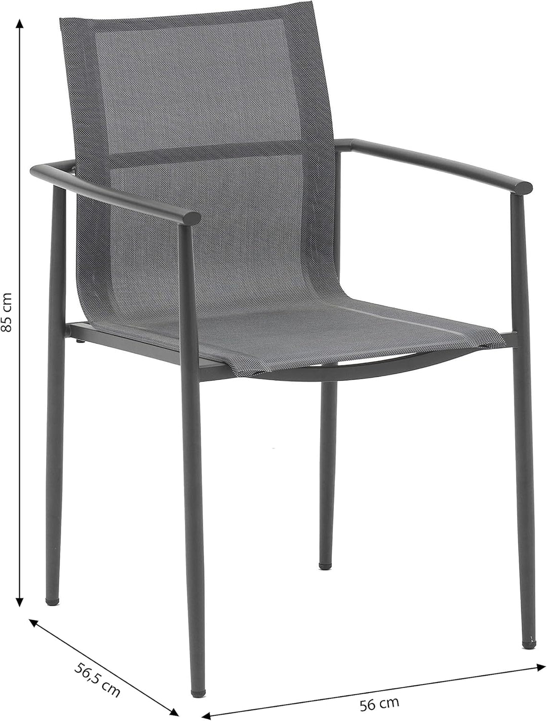 Dehner Gartenstuhl Lille, stapelbar, 85 x 56 x 56.5 cm, Edelstahl/Textilene, anthrazit/grau Modern,