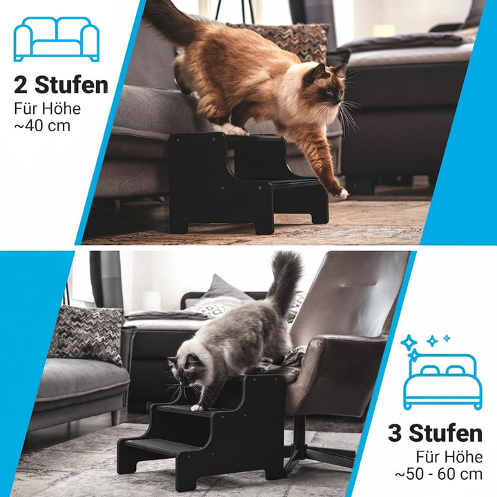 AMAZINGs Haustiertreppe für kleine, mittlere und schwere Hunde, Katzen. 2 Stufen | Hundetreppe + Kat