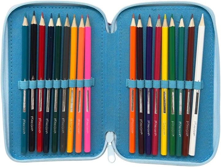 CARTOON Federmäppchen mit 3 Reissverschlüssen, 44 Stück, Schreibwaren, mehrere Fächer, Stifte, Bunts