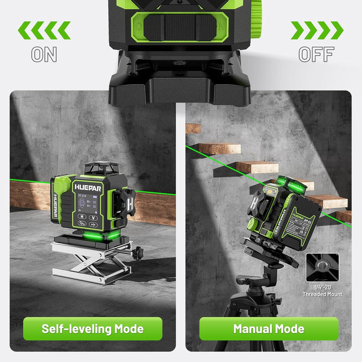 Huepar 2024 New Edition W04CG 4D Laser-Wasserwaage, LCD-Display Laser-Wasserwaage mit drehbarer Moto