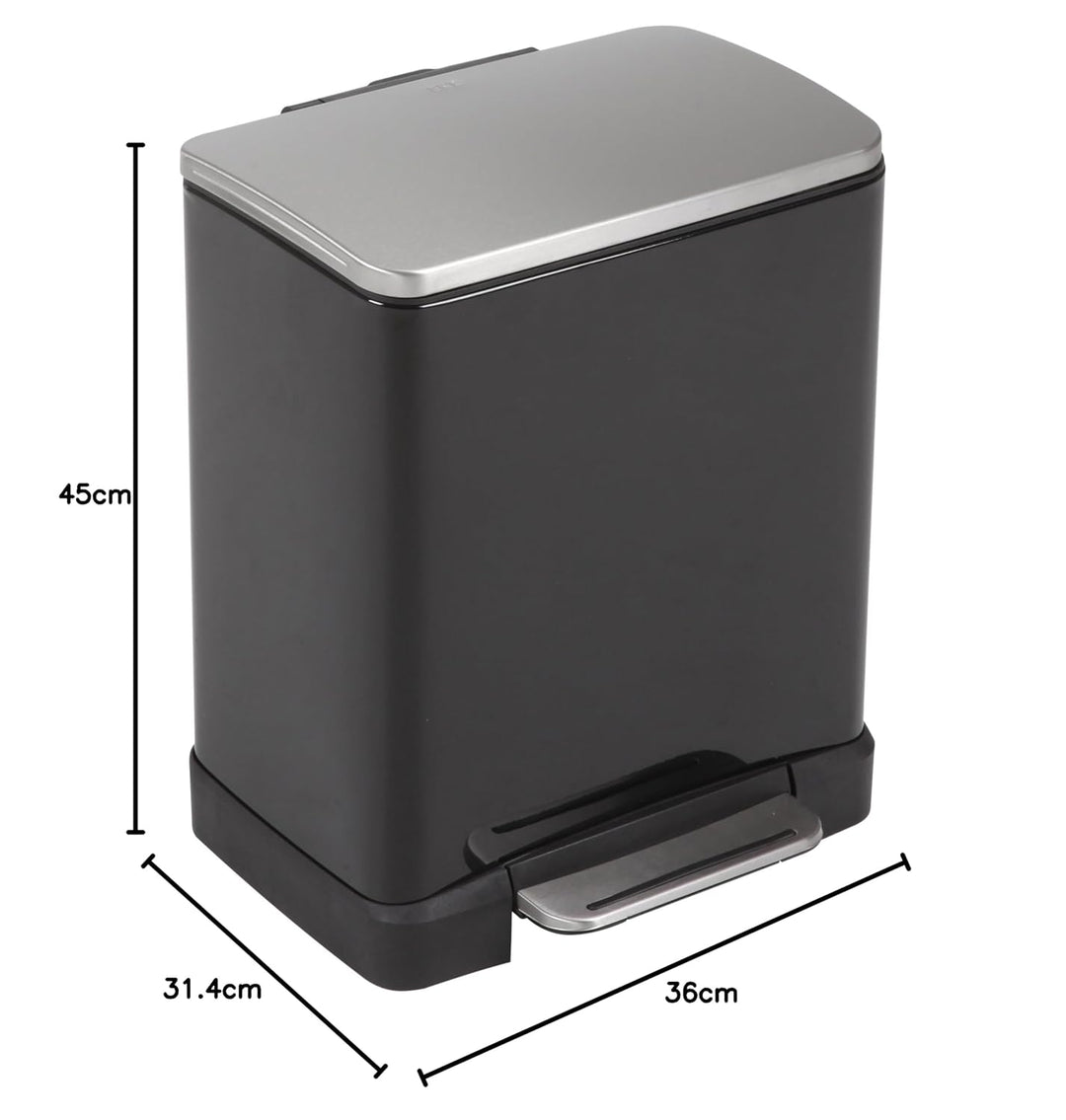 EKO E-Cube Tretmülleimer 10+9L Mülltrenner (32 x 36,6 x 44,5 cm, Dämpfer-System, Fingerabdruck frei,