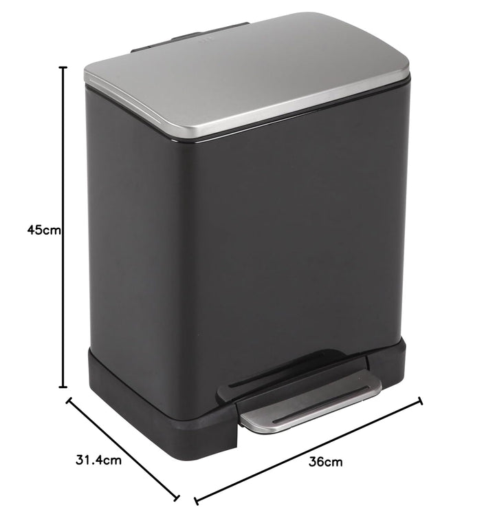 EKO E-Cube Tretmülleimer 10+9L Mülltrenner (32 x 36,6 x 44,5 cm, Dämpfer-System, Fingerabdruck frei,
