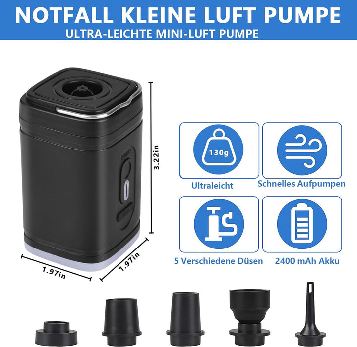Elektrische Luftpumpe für Luftmatratze, Klein Luftpumpe Luftmatratze Pumpe mit 5 Düsen, Tragbare Ele