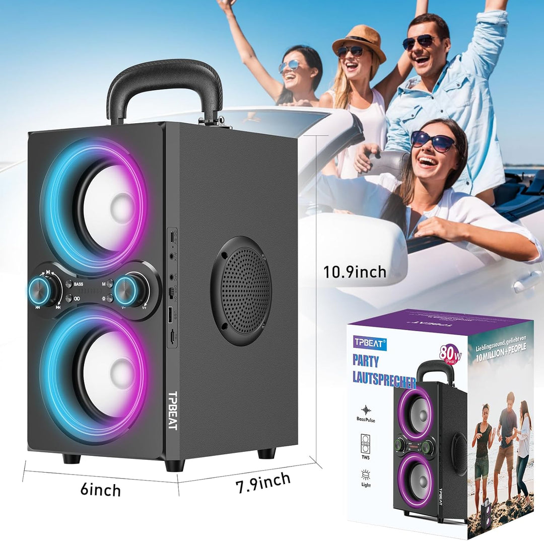 TPBEAT Bluetooth Lautsprecher, 80W Wireless Bluetooth Box Musikbox Gross, Bass Boost, with Licht, 10
