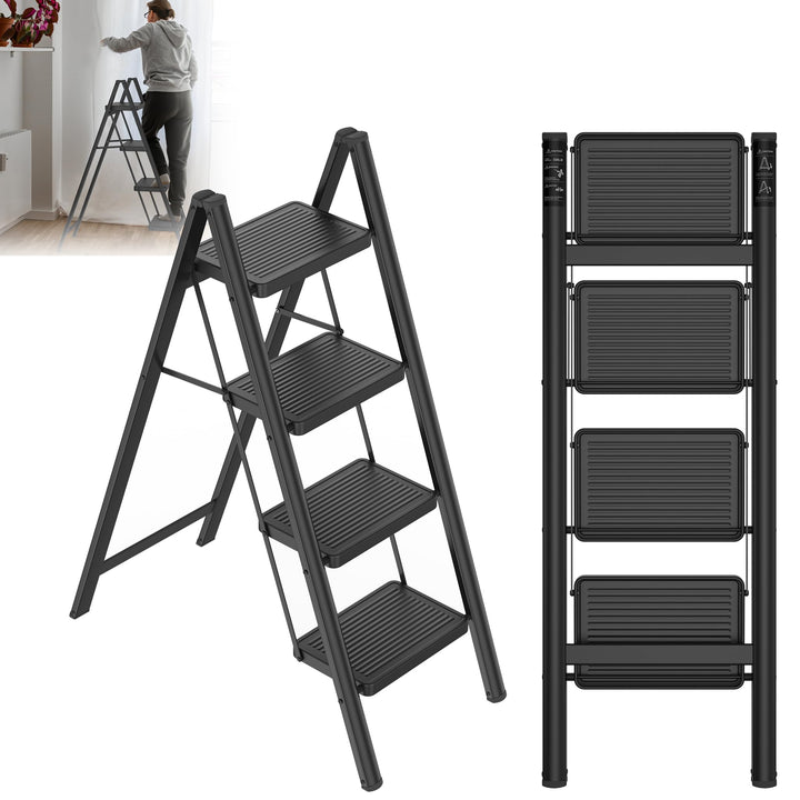 XMTECH Trittleiter 4 Stufen Klappbar, Leiter Klapp-Step-Hocker mit breitem Anti-Rutsch-Pedal, Tragba