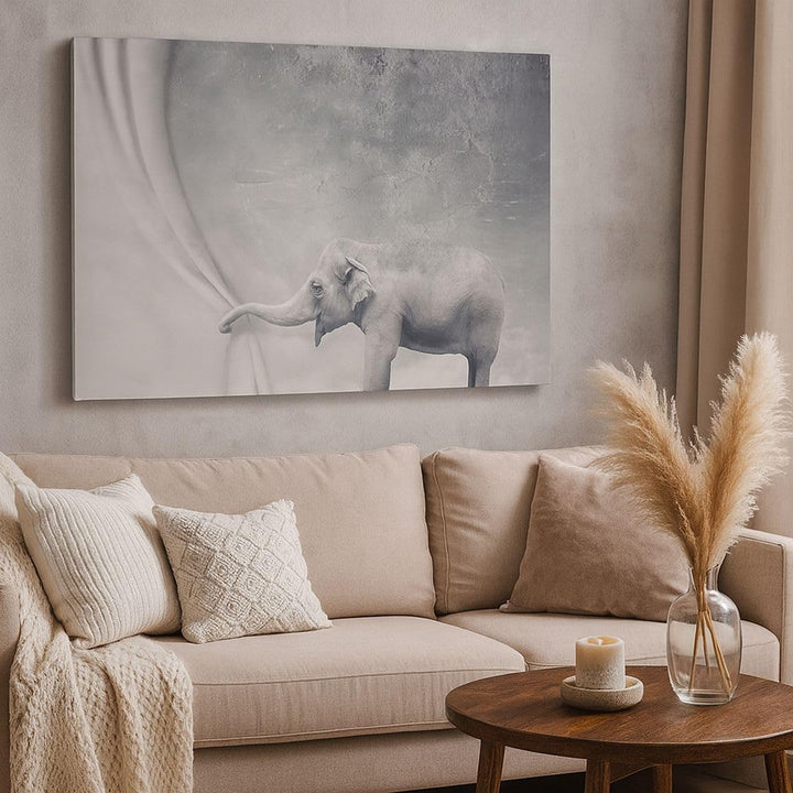 Bilder auf Leinwand Elefant Vorhang Abstraktion Phantasie Leinwandbild 70x50cm Wandbilder Dekoration