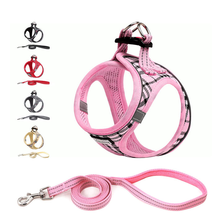 Hundegeschirr Kleine Hunde mit Leine, Anti Zug Geschirr Reflektierend Atmungsaktiv Brustgeschirr, We