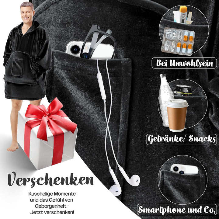 KESSER® Hoodie Decke Kuscheldecke mit Ärmeln Deckenpullover Vielseitig Tragbare Decke zum Anziehen f