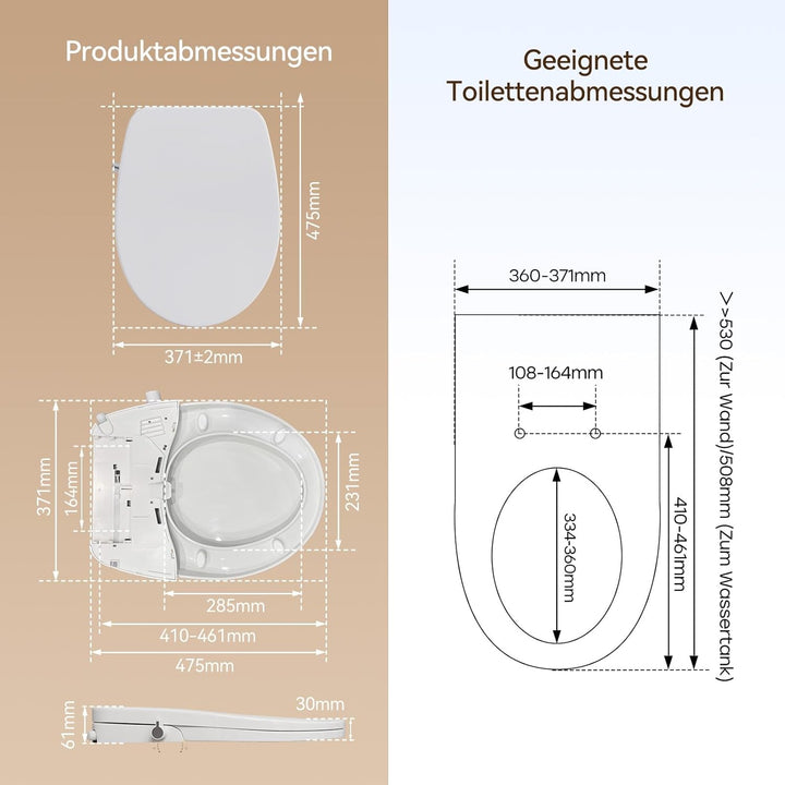 HOROW Dusch WC Aufsatz Ohne Strom, Toilettendeckel mit Absenkautomatik, Dusch WC-Sitz für Gesässdusc