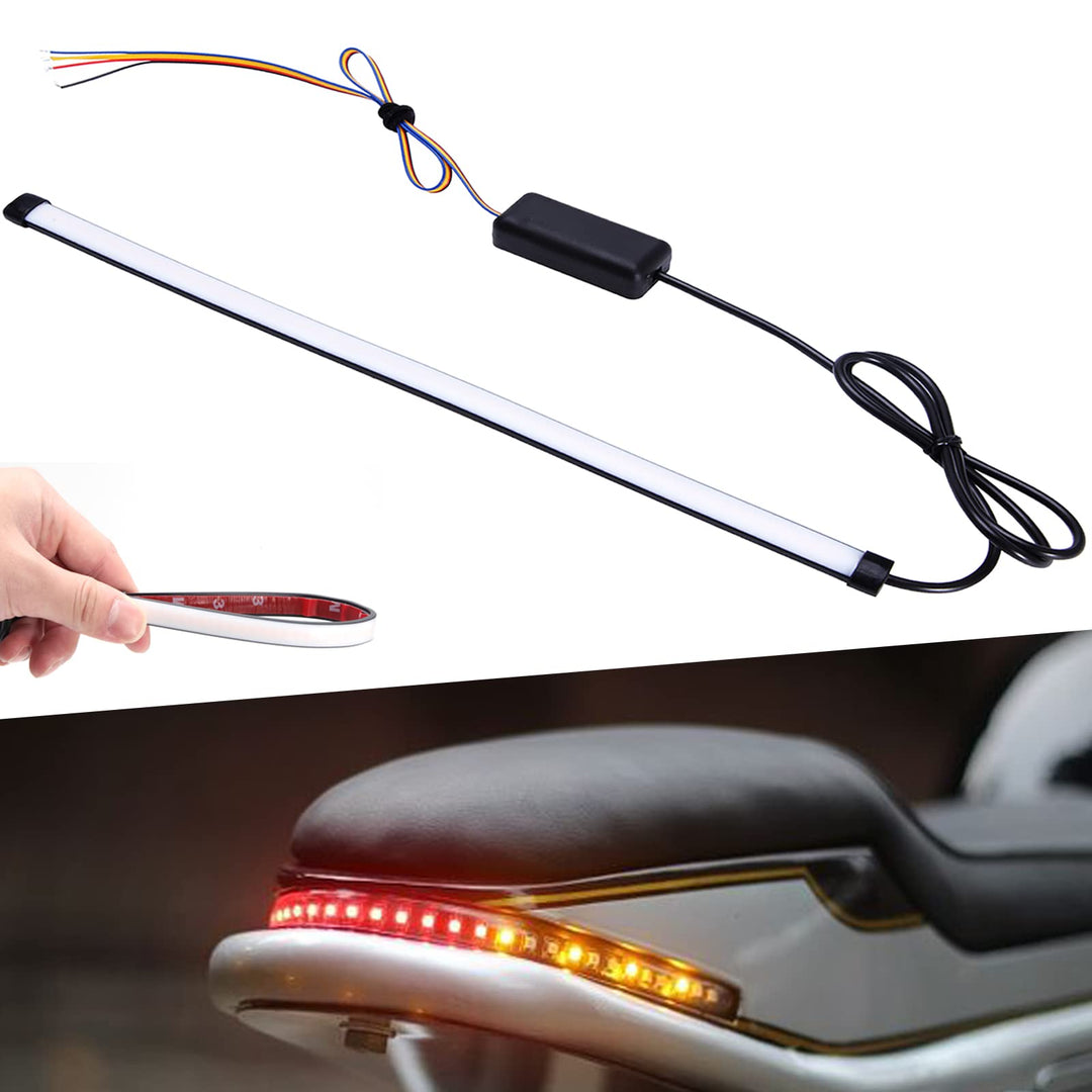 JMTBNO Motorrad LED Rücklicht Bremslicht Blinker Streifen 28cm 108 LED Mini Flexibles Flowing Signal