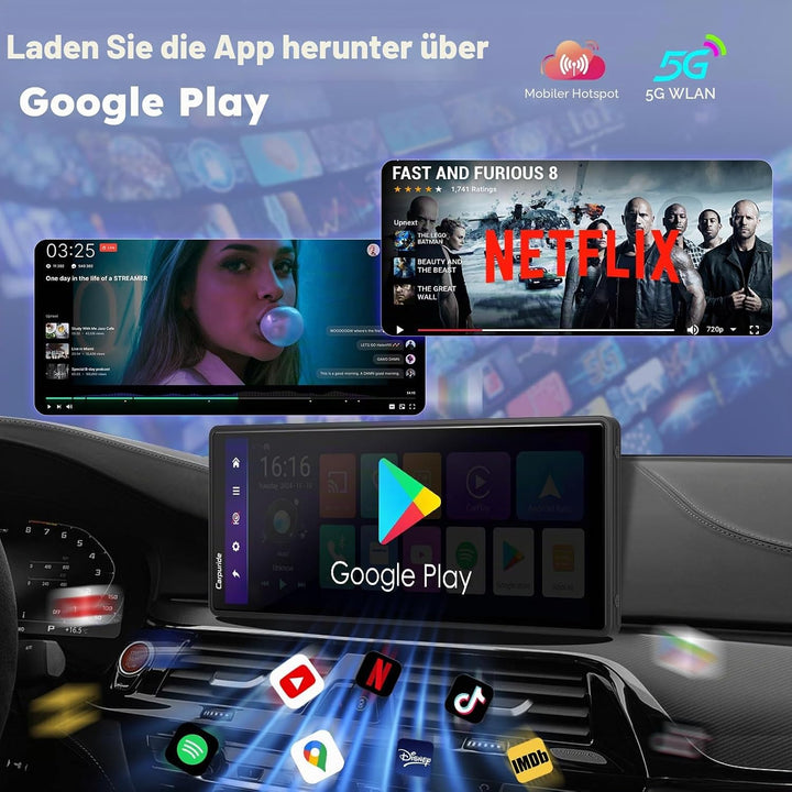 CARPURIDE W903Plus 9.3" CarPlay Display 4+64GB Android Auto | für G00gle Play, Online- und Offline-G