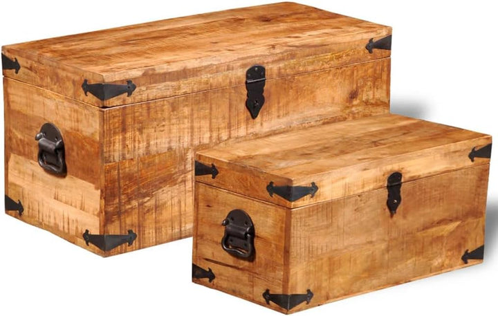 homiuse Aufbewahrungstruhen-Set 2-tlg. Raues Mangoholz Schatztruhe Schatzkiste Truhe mit Deckel Scha