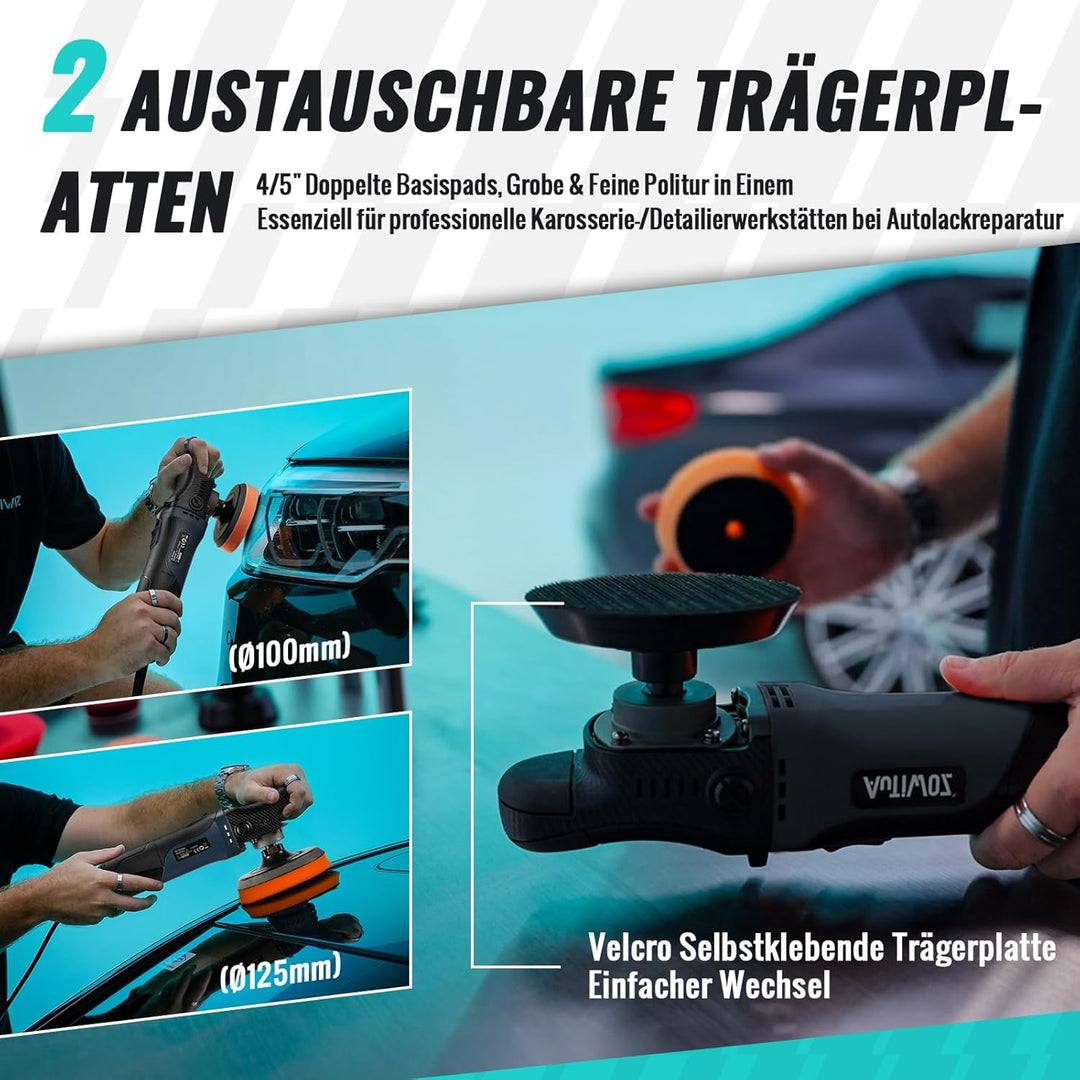 Mini Poliermaschine Auto, AUTIWOZ 630W Polierer mit 6 Variable Geschwindigkeit 2500-4500 RPM, Seiten
