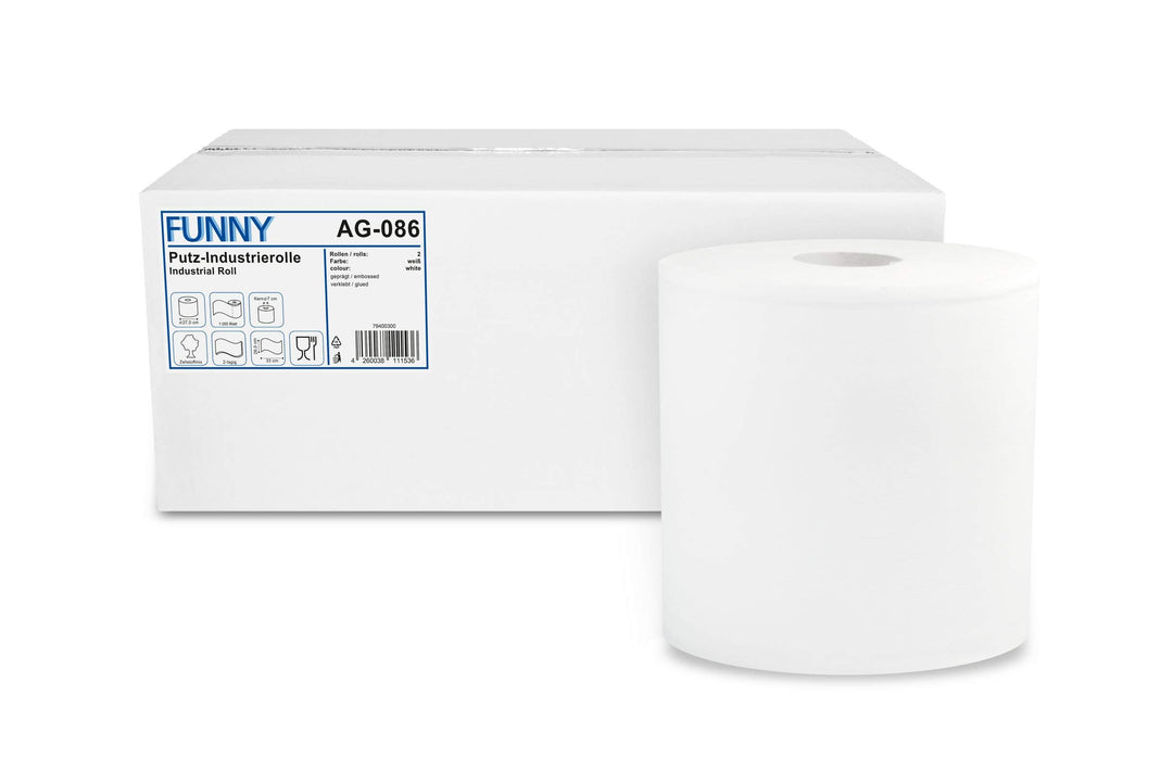 Funny Putzpapierrollen, 2 lagig, hochweiss, circa 26 cm, 1000 Blatt, 1er Pack (1 x 2 Stück)