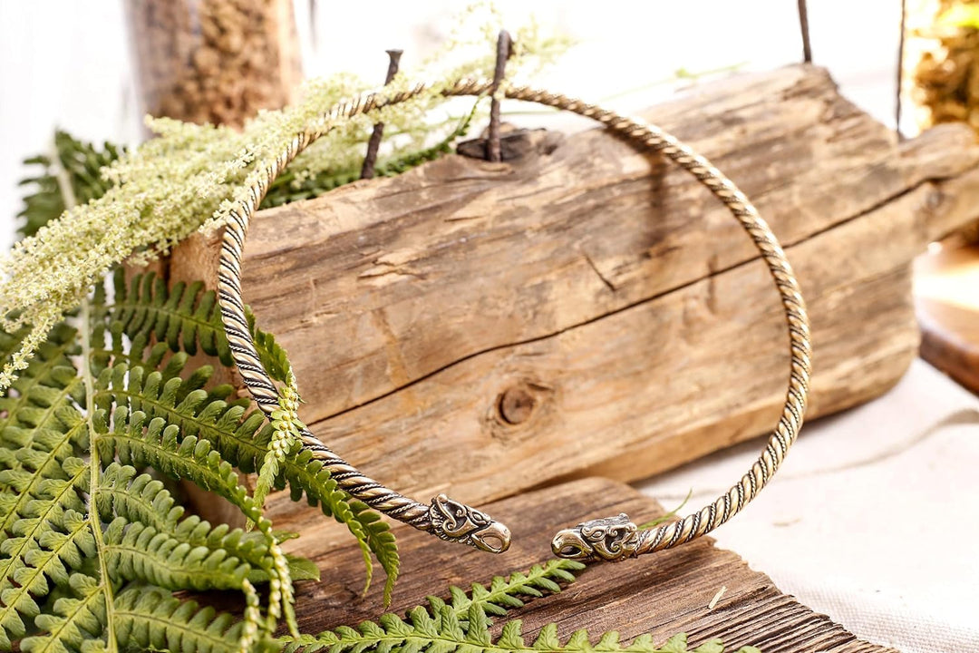 Windalf Vikings Frauen Halsreif HUGIN & MUNIN Ø 13.5 cm Raben Halsschmuck Handarbeit Hochwertige Bro