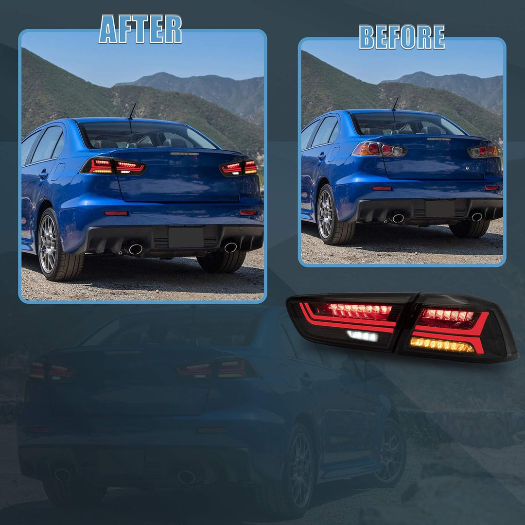 VLAND Scheinwerfer und Rücklicht passend für EVO X & Lancer 2008-2020, Rücklicht geräuchert,Scheinwe