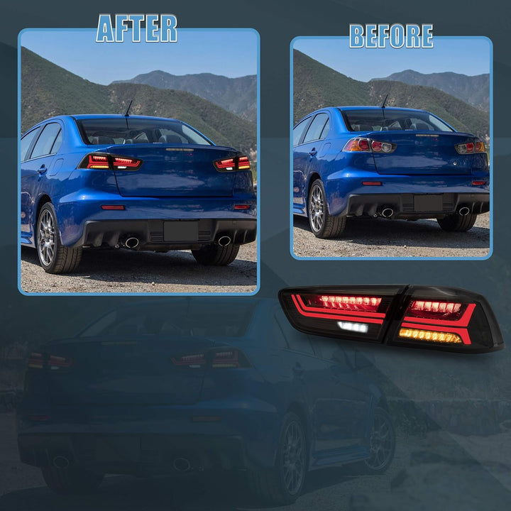 VLAND Scheinwerfer und Rücklicht passend für EVO X & Lancer 2008-2020, Rücklicht geräuchert,Scheinwe