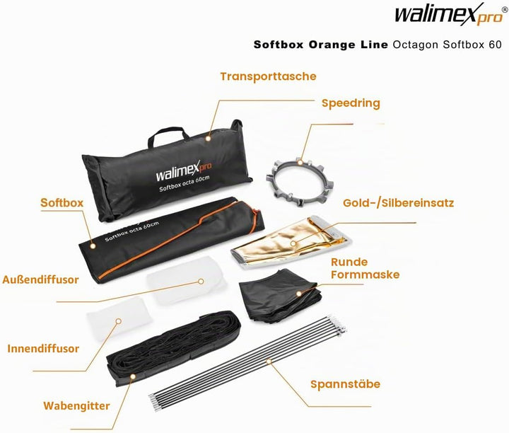 Walimex pro Octagon Softbox Plus Orange Line 60 ohne Adapter, ohne Adapter