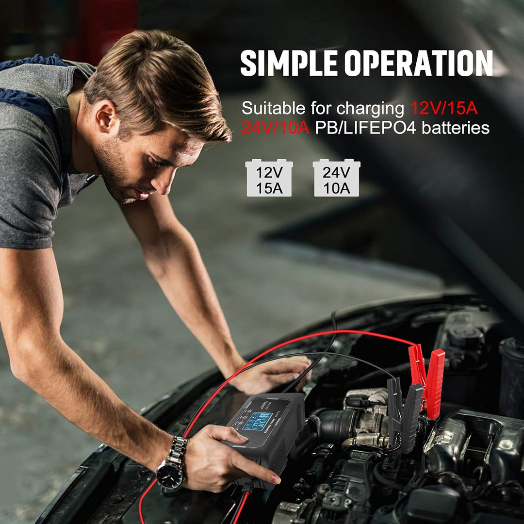 SolaMr 15A Auto-Batterie-Ladegerät, 12V und 24V Smart Automatic Battery Maintainer, Erhaltungsladege