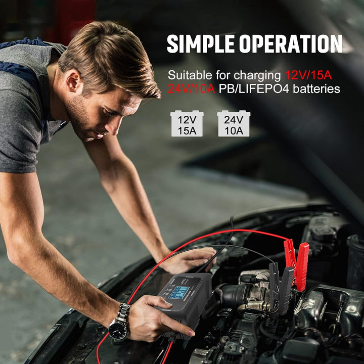 SolaMr 15A Auto-Batterie-Ladegerät, 12V und 24V Smart Automatic Battery Maintainer, Erhaltungsladege