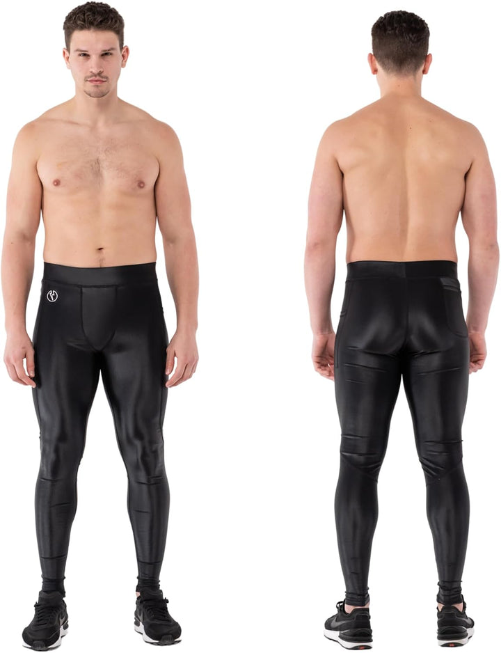 Kapow Meggings: Glänzende, Lange Herren Performance Leggings mit Kompression für Sport wie Fitness,